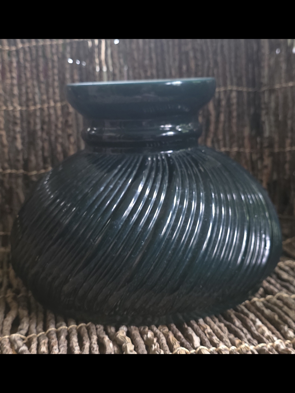 Vintage Green Cased Glass Lamp Shade Ribbed Swirl